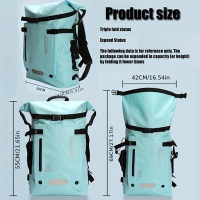 30L Large Capacity Waterproof Backpack  Blue Carbon Fiber Pattern, Dry/Wet Separation for Travel, Sports, Beach, Swimming, Hiking & Diving
