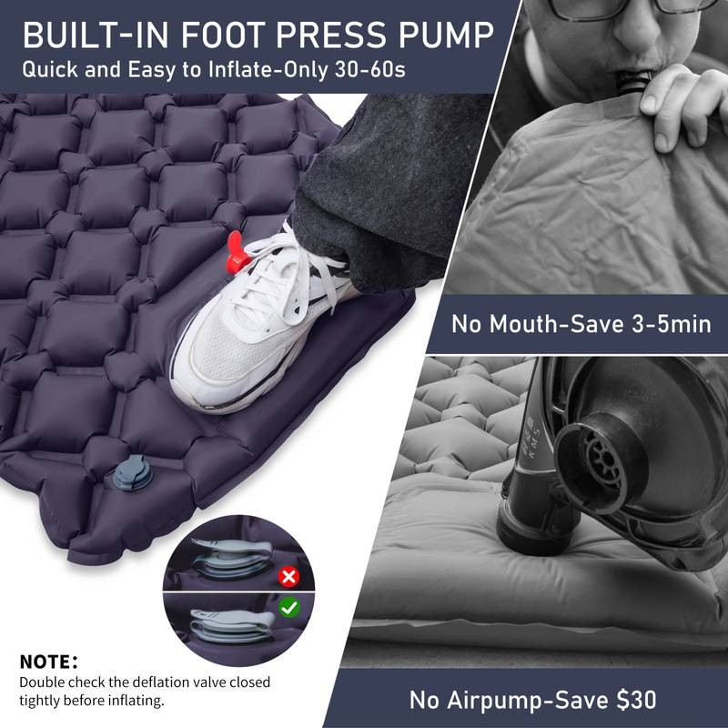 PACOONE Ultralight Inflatable Sleeping Pad with Pillow  Rectangular Air Mattress for Camping, Hiking & Travel