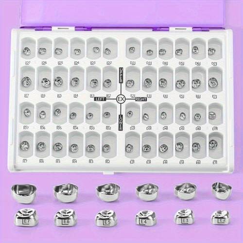 48pcs/Box of Dental Pre-Formed Metal Crowns  Stainless Steel Temporary Dental Crowns for Protection & Repair