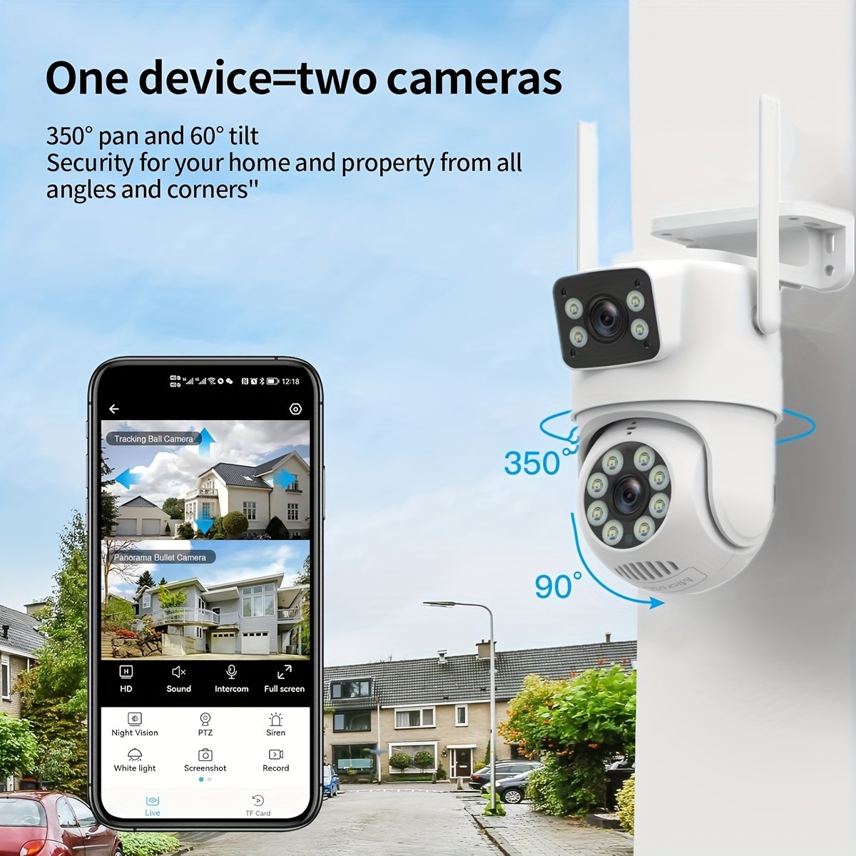 AntCctv Wireless Security Camera with Dual Lens & Dual Screen Display