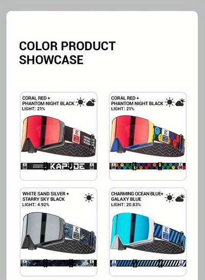 KAPVOE Photochromic Skiing Glasses  Magnetic HD Lenses, TPU Frame, Ideal for Alpine Skiing & Snowboarding