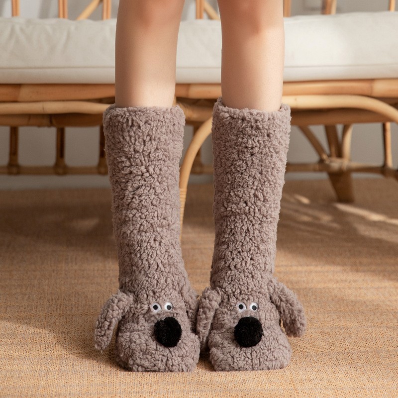 Cute Cartoon Dog Floor Socks  Cozy, Non-Slip Winter Warmth