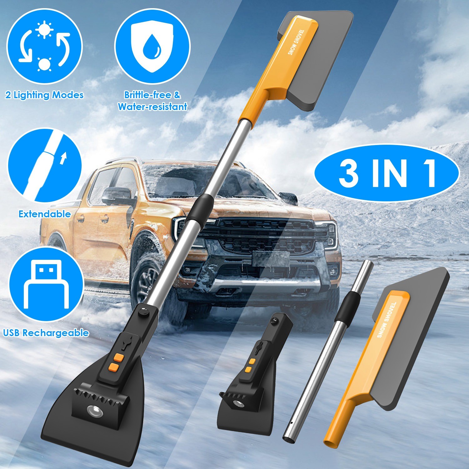 3 In 1 Car Snow Removal Shovel with Lights