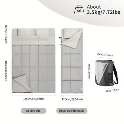 NATUREHIKE Dual Person Sleeping Bag with Pillow  Rectangular Down Insulated Sleeping Bag for Couples