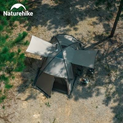 NATUREHIKE 4-Person Large Family Camping Tent  All-Season, Hexagonal 2-Bedroom Tent with Front Porch