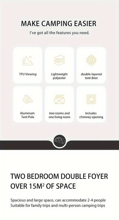 NATUREHIKE 4-Person Large Family Camping Tent  All-Season, Hexagonal 2-Bedroom Tent with Front Porch