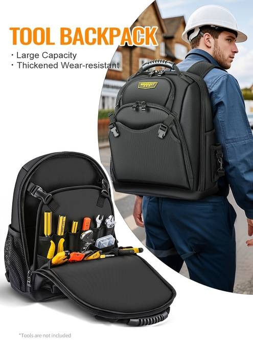 WINHUNT Heavy-Duty Tool Backpack with Multiple Compartments  Durable Fabric Construction for Electricians & DIY Projects