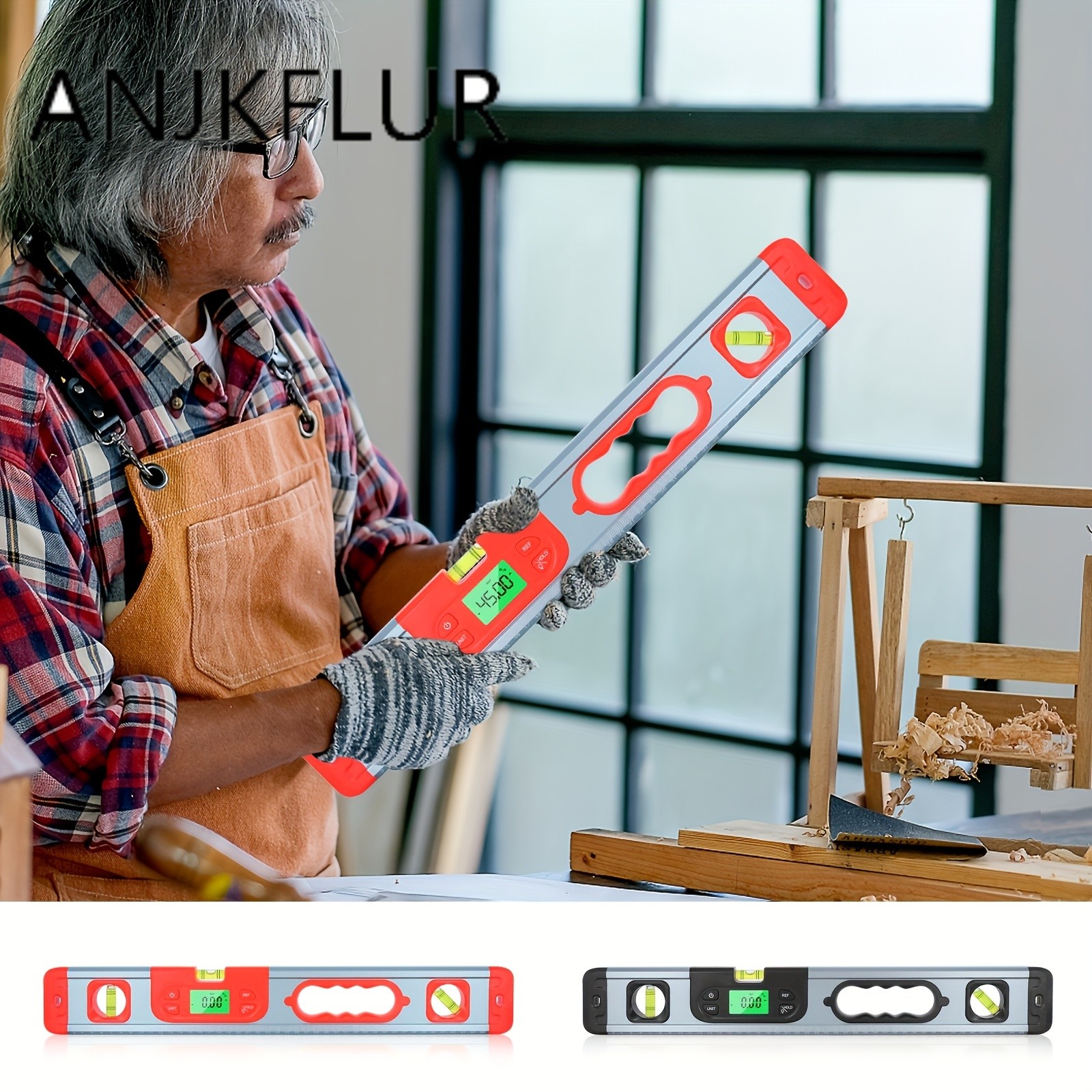 ANJKFLUR Heavy-Duty Digital Level Ruler Inclinometer Protractor