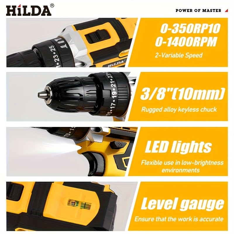 HILDA Cordless Electric Drill Compatible with Makita 18V/21V
