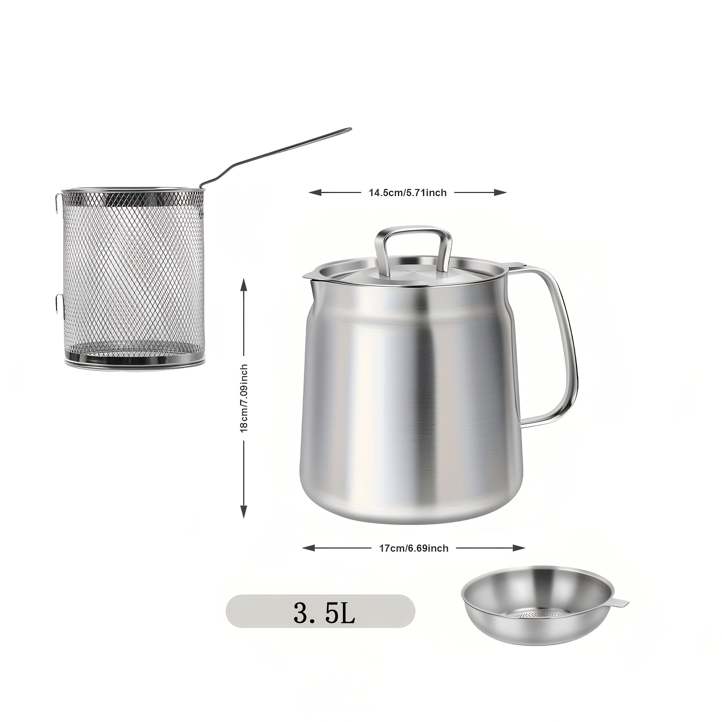Pure Cook 3.5L Stainless Steel Oil Pot with Filter Mesh