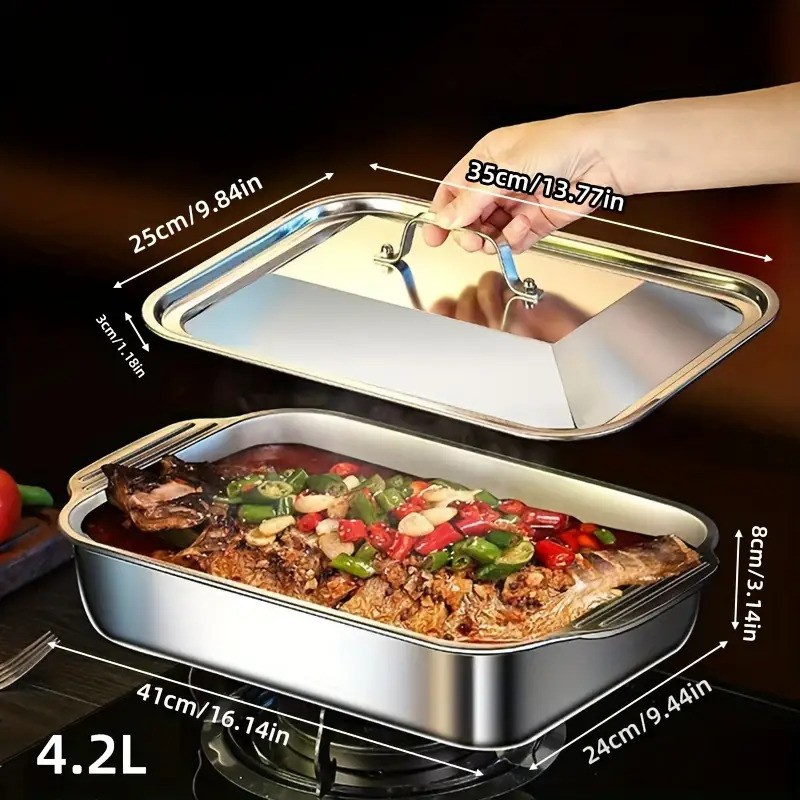 Ever Blooming 2pcs Stainless Steel Rectangular Baking Pans with Lids