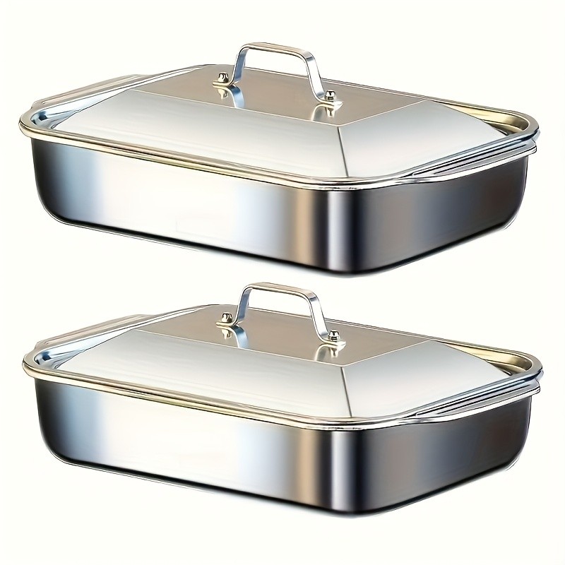 Ever Blooming 2pcs Stainless Steel Rectangular Baking Pans with Lids