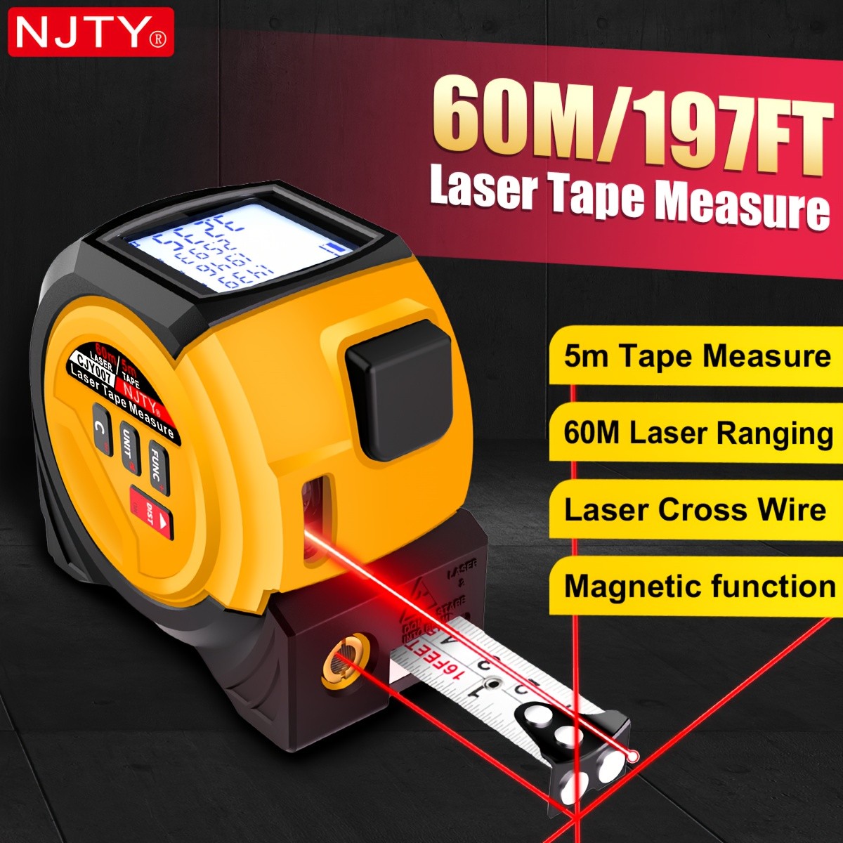 NJTY 3-in-1 Laser Tape Measure CJY007