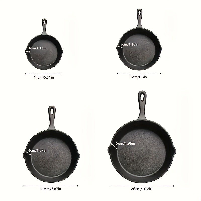MAMSHIB 4pcs Pre-Seasoned Cast Iron Skillet Set
