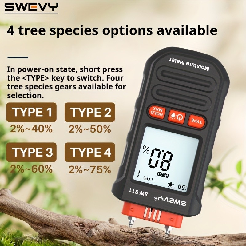 SWEVY SW911/SW912 Backlit LCD Digital Wood Moisture Meter