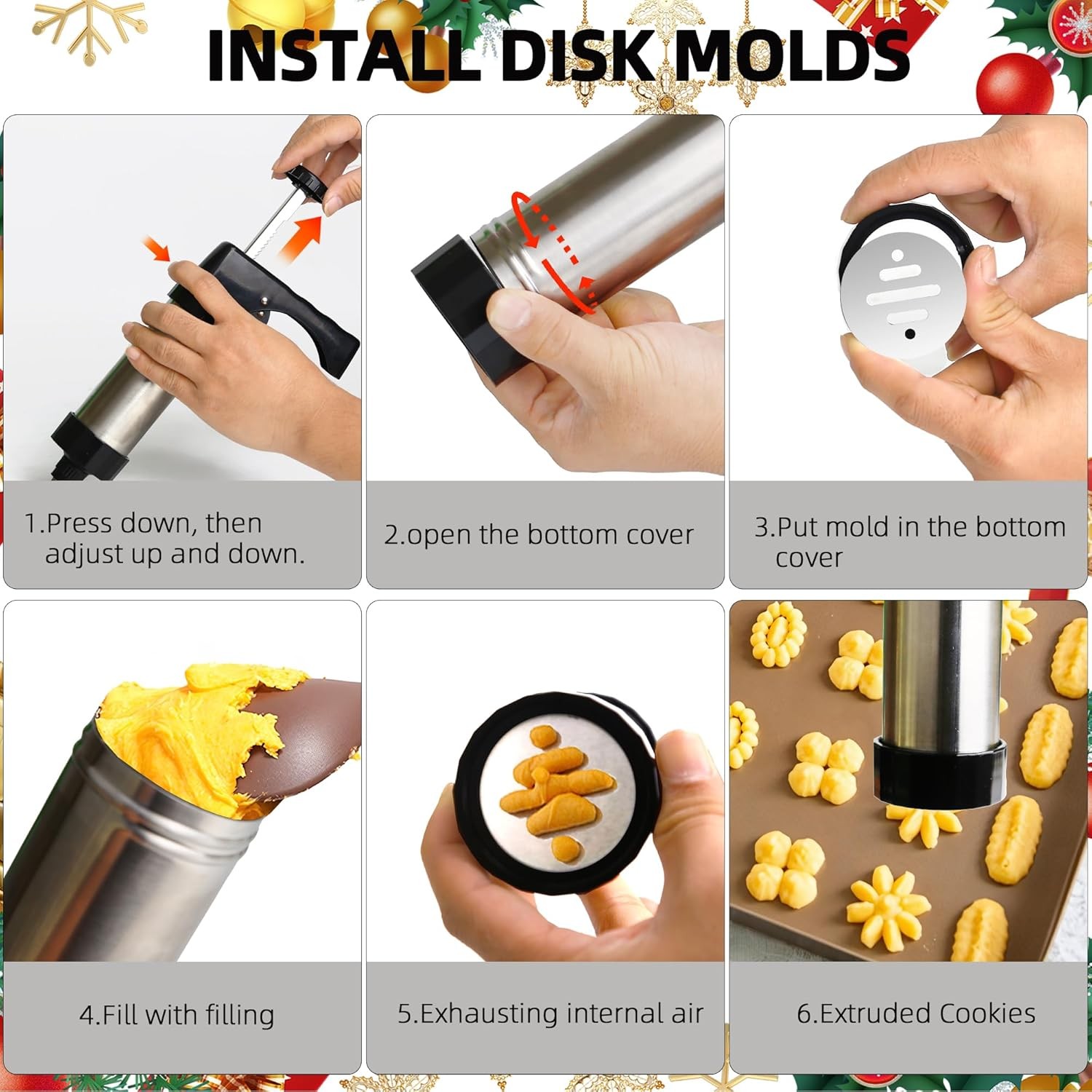 BANDESUN Cookie Press Gun with 13 Cookie Discs & 8 Icing Nozzles