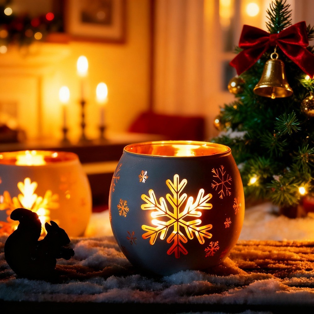 2pcs Snowflake Pattern Modern Glass Candle Holders