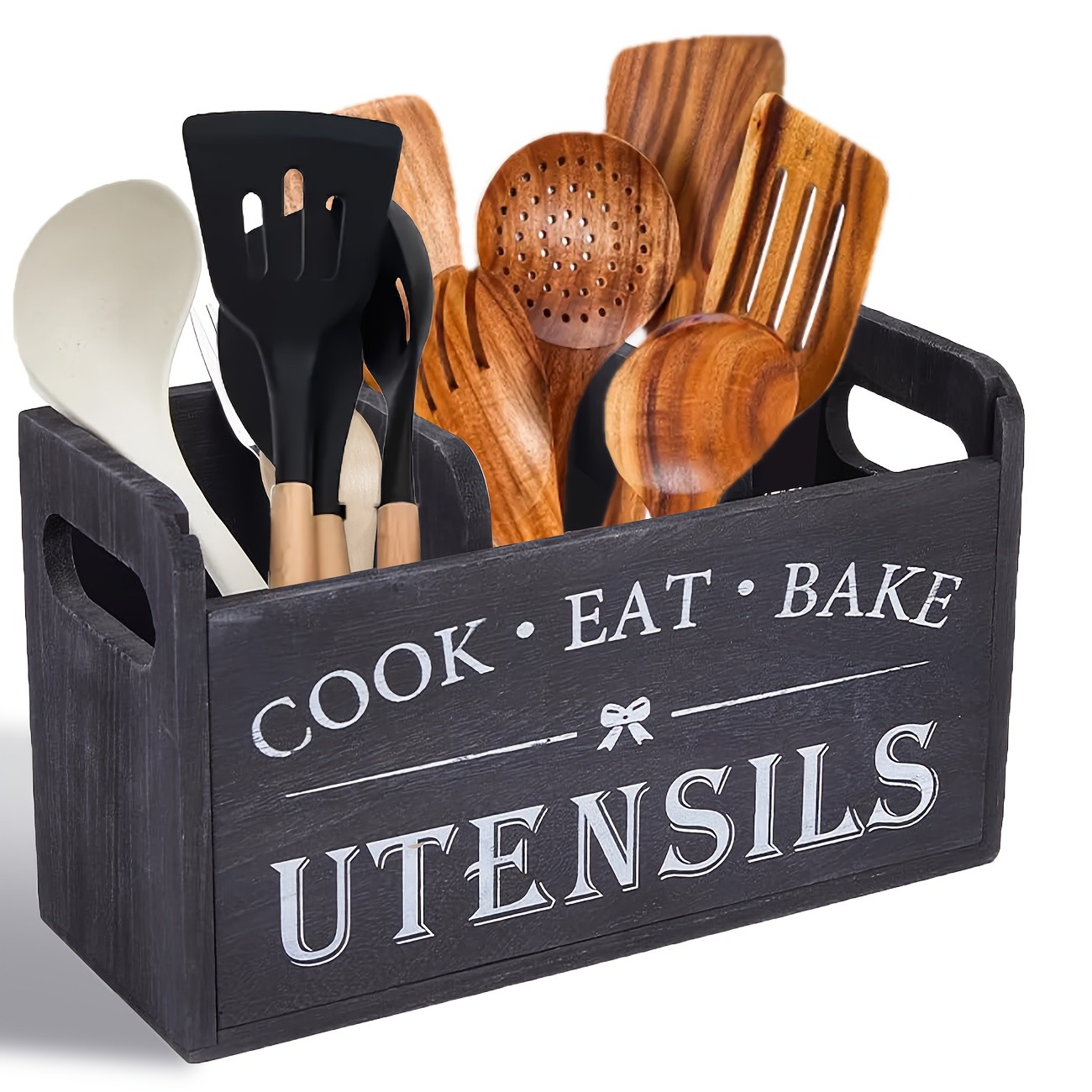 Large Rustic Wooden Kitchen Utensil Organizer