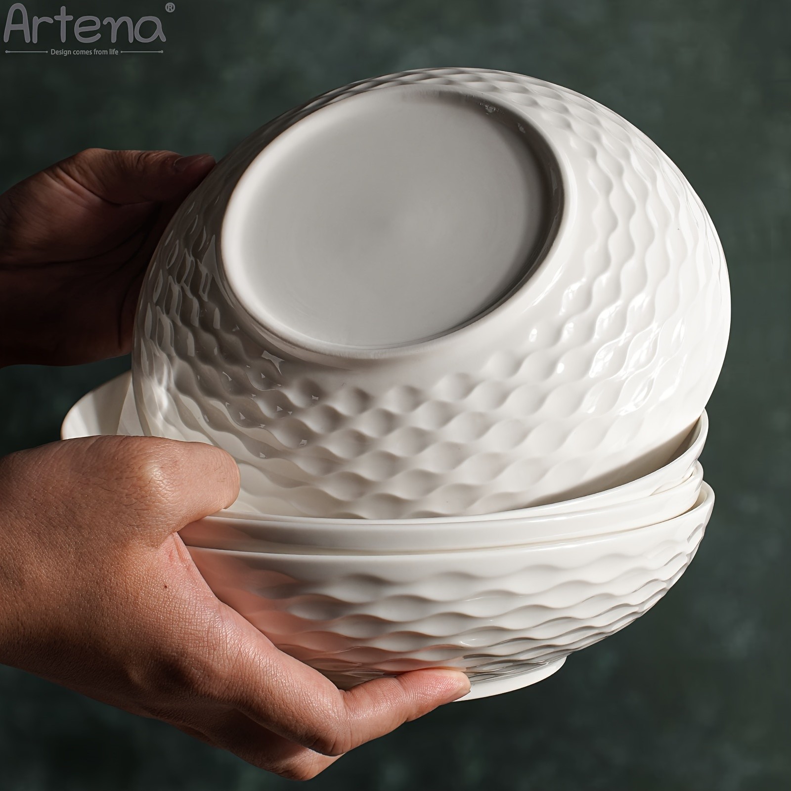 ARTENA 4pcs Large Ceramic Pasta Bowls