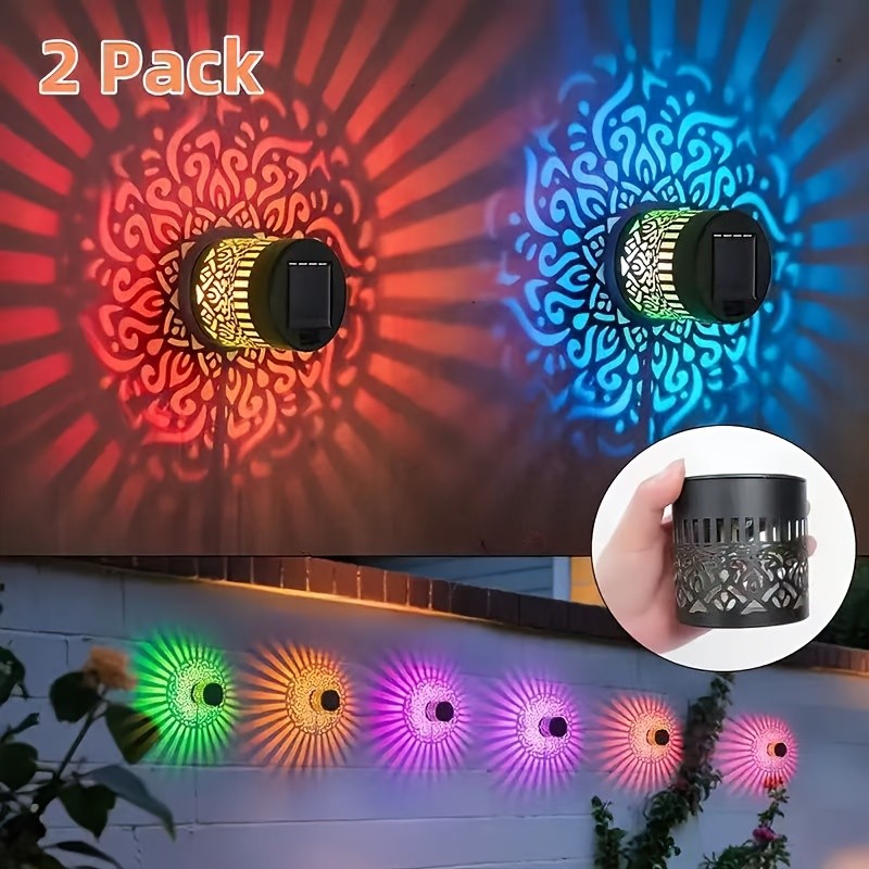 OTDECOR 2-Pack Outdoor Design Color-Changing Wall-Mounted Solar Lanterns