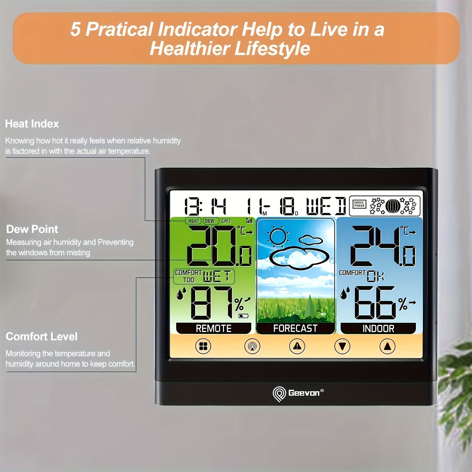 Geevon Wireless Indoor and Outdoor Thermometer and Hygrometer