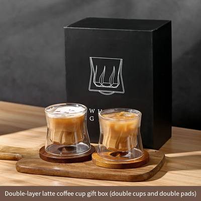 Bincoo Swivel Crystal Glass Coffee Mugs with Wooden Coasters  Elegant Whiskey and Coffee Mugs Set