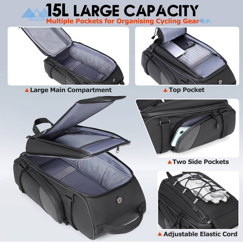 RAINSMORE Bicycle Bag  15L Rear Rack Trunk Bag for Commuting and Travel