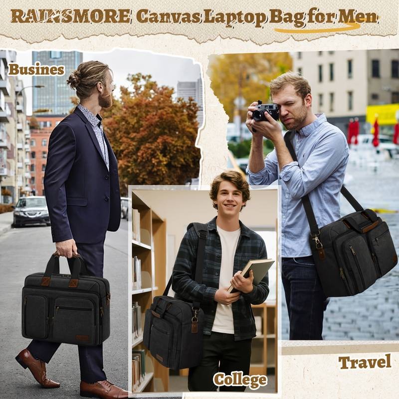 RAINSMORE Mens 15.6-inch Laptop Briefcase  Professional Business Travel Bag with Shoulder Strap