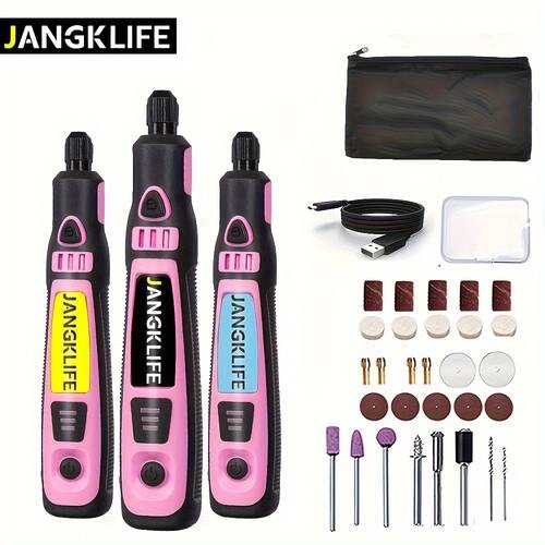 JANGKLIFE Compact Rotary Grinder Tool Set  Three-Speed Cordless Multi-Tool for Crafting and DIY Projects