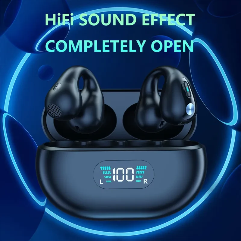 Bone Conduction Headphones TWS Earbuds Ear Clip Bluetooth 5.3 Touch Wireless Earphone In-Ear Bass HIFI Sports Headset