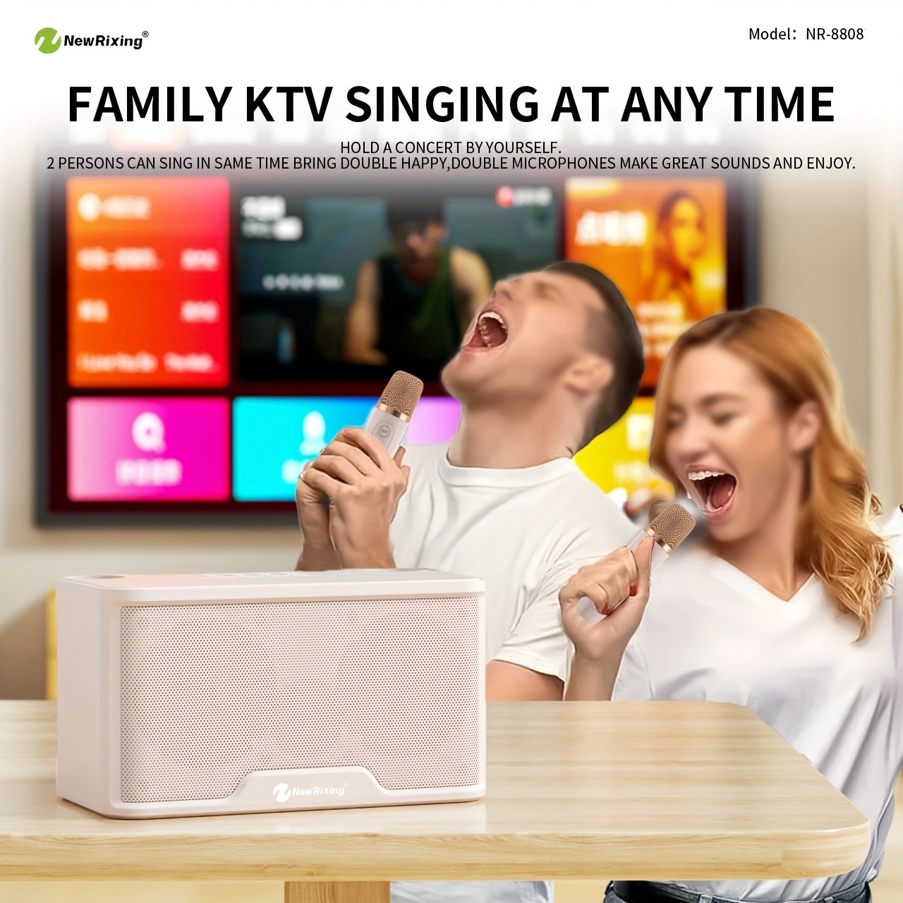 NewRixing Wireless Karaoke Speaker with 2 Microphones
