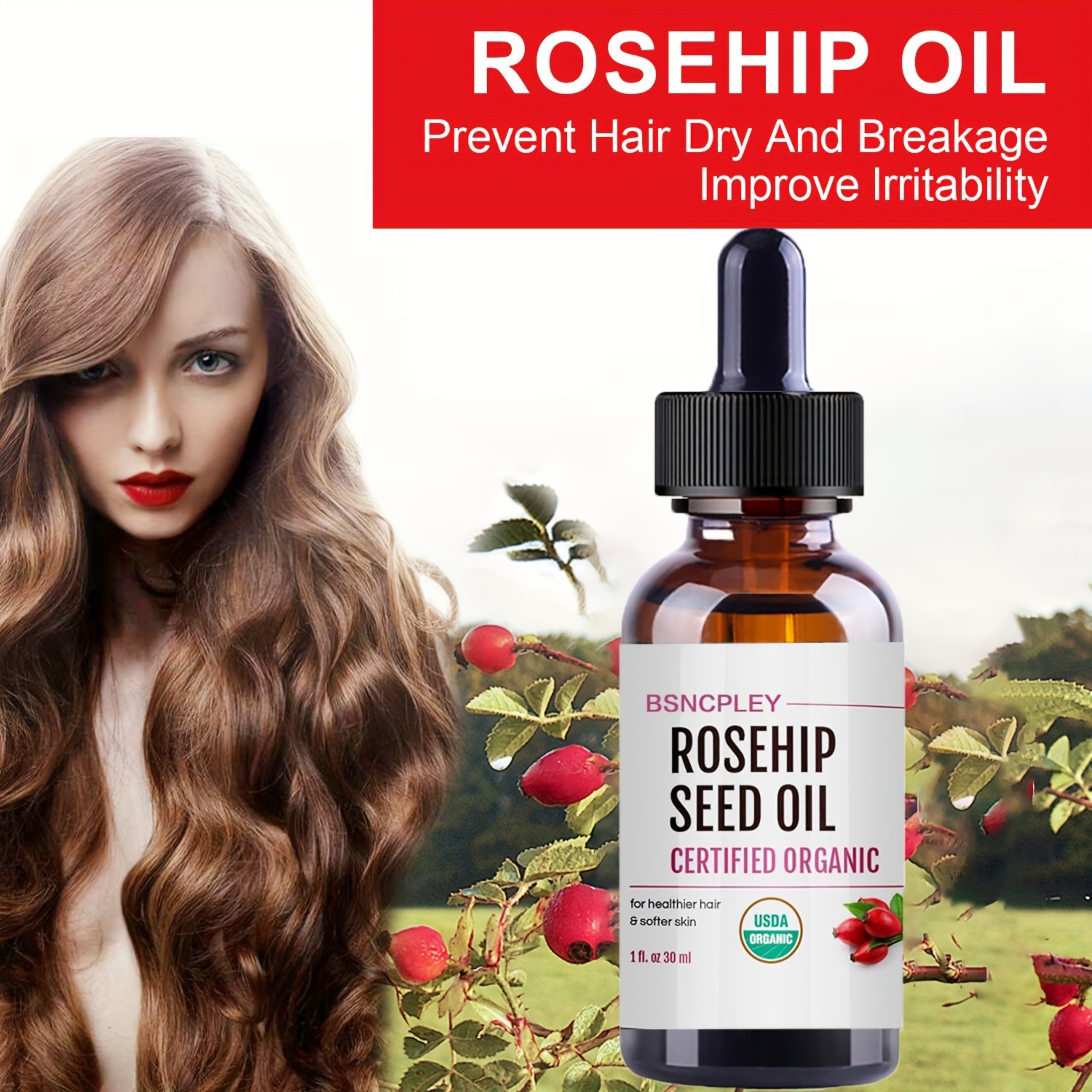 BSNCPLEY Pure, Natural Cold-Pressed Rosehip Seed Oil
