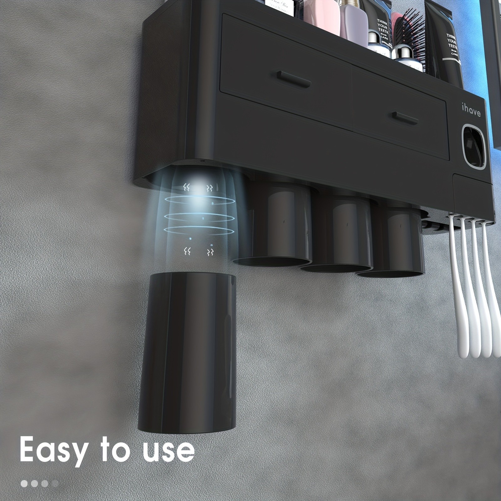 iHave Youngsters & Family Wall-Mounted Toothbrush Holder with Toothpaste Dispenser