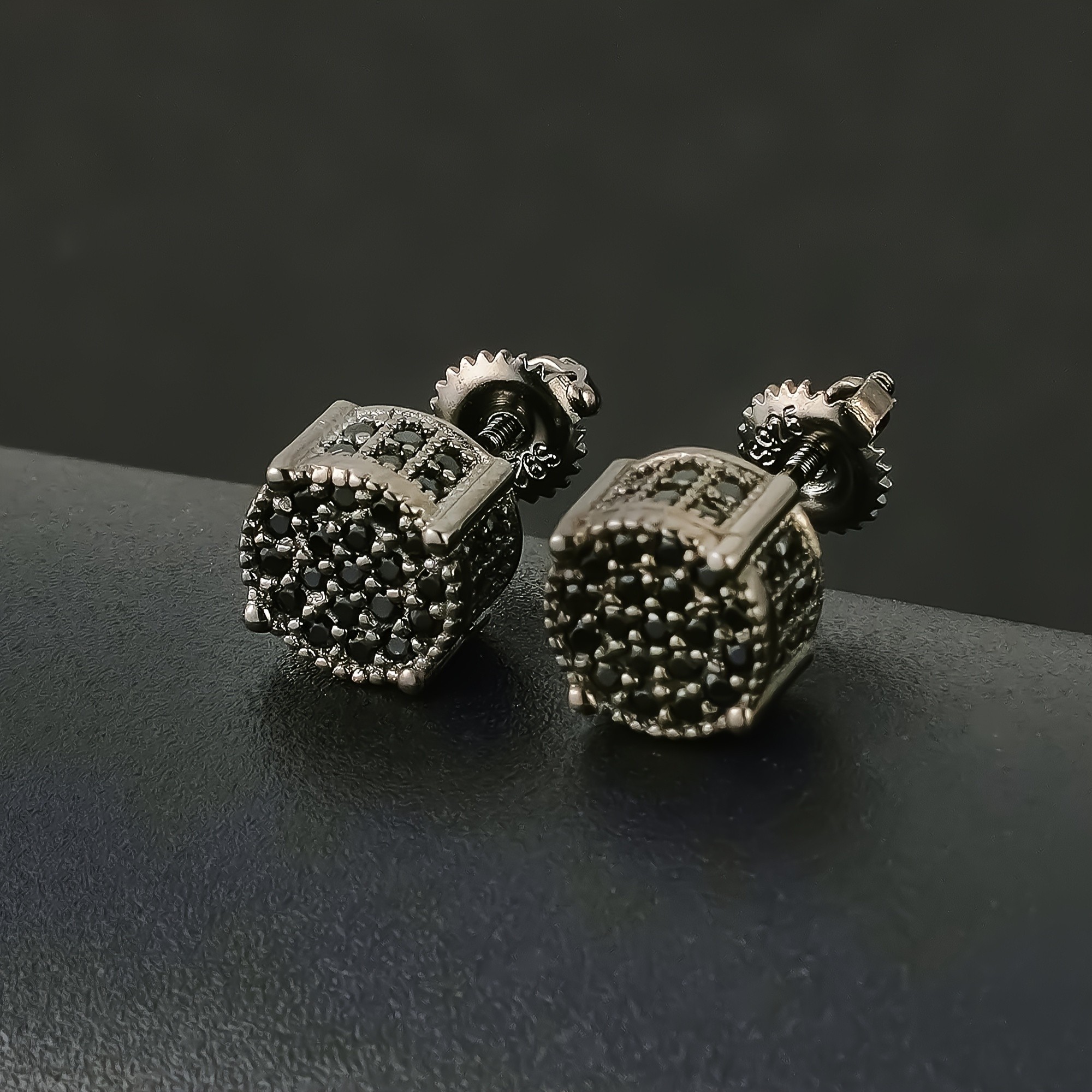 ICED CHICS S925 Sterling Silver Black Stud Earrings Set with Synthetic Zircon