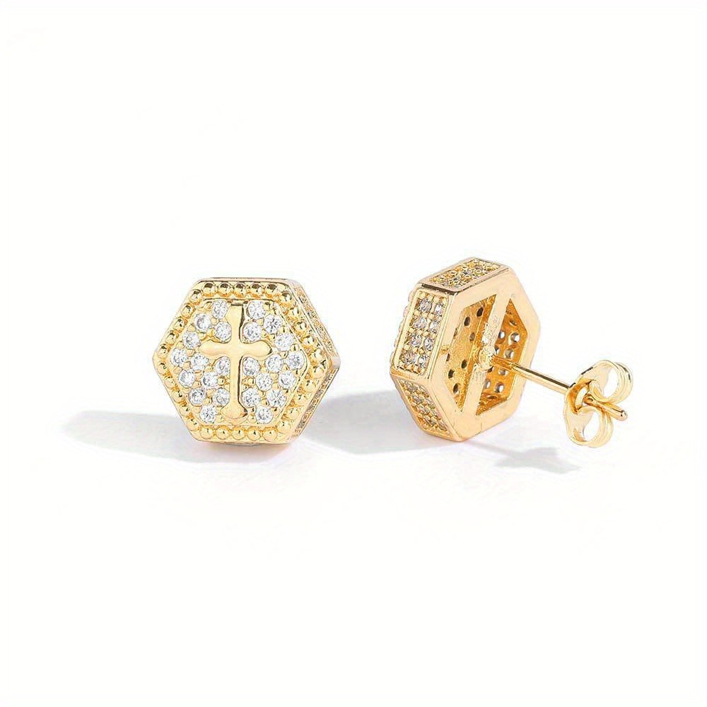 ICED CHICS Hexagon Cross Stud Earrings