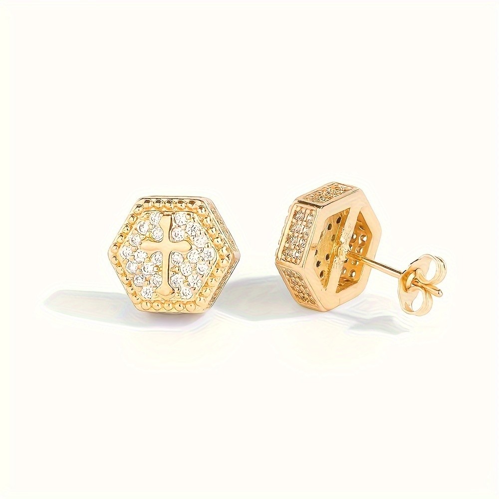 ICED CHICS Hexagon Cross Stud Earrings
