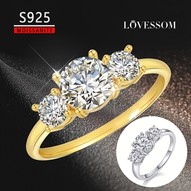 LOVESSOM 2 to 4 Carats Moissanite Three-Stone Ring
