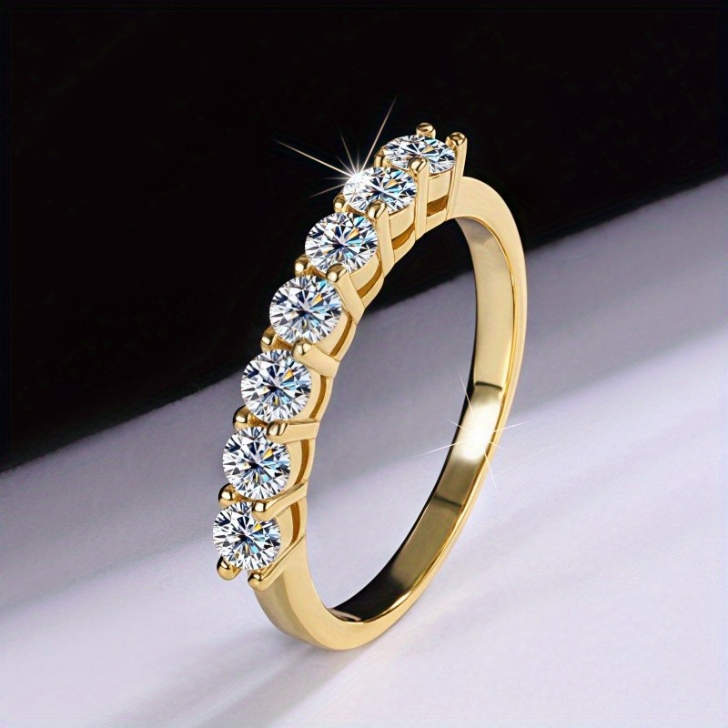 LOVESSOM 925 Silver 14K Gold Plated 0.7ct Moissanite Seven-Star Row Ring