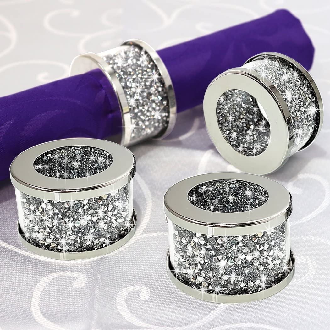 JABUKOSU Elegant 4pcs Set of Sparkling Diamond Glass Napkin Holders