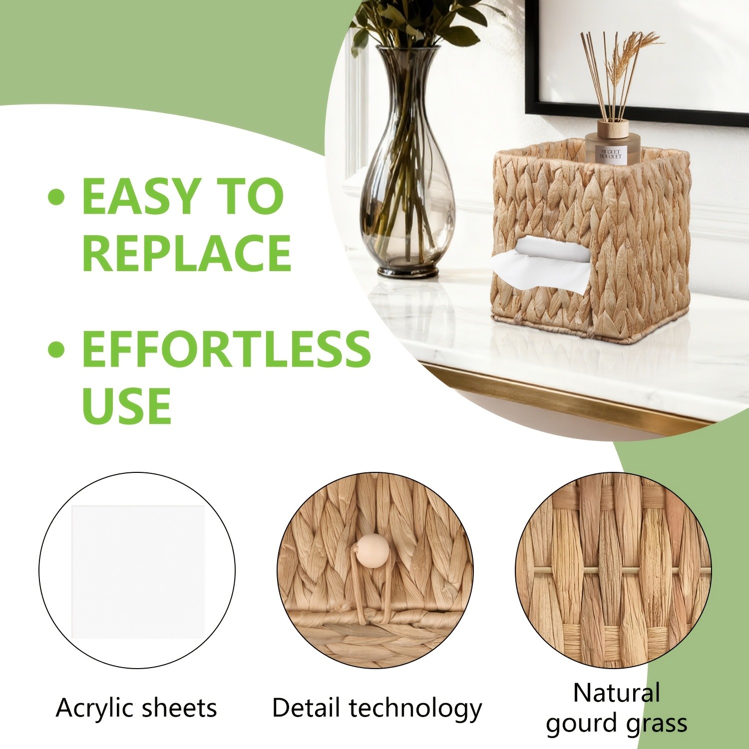 MILITWO Square Tissue Box Holder with Storage Tray