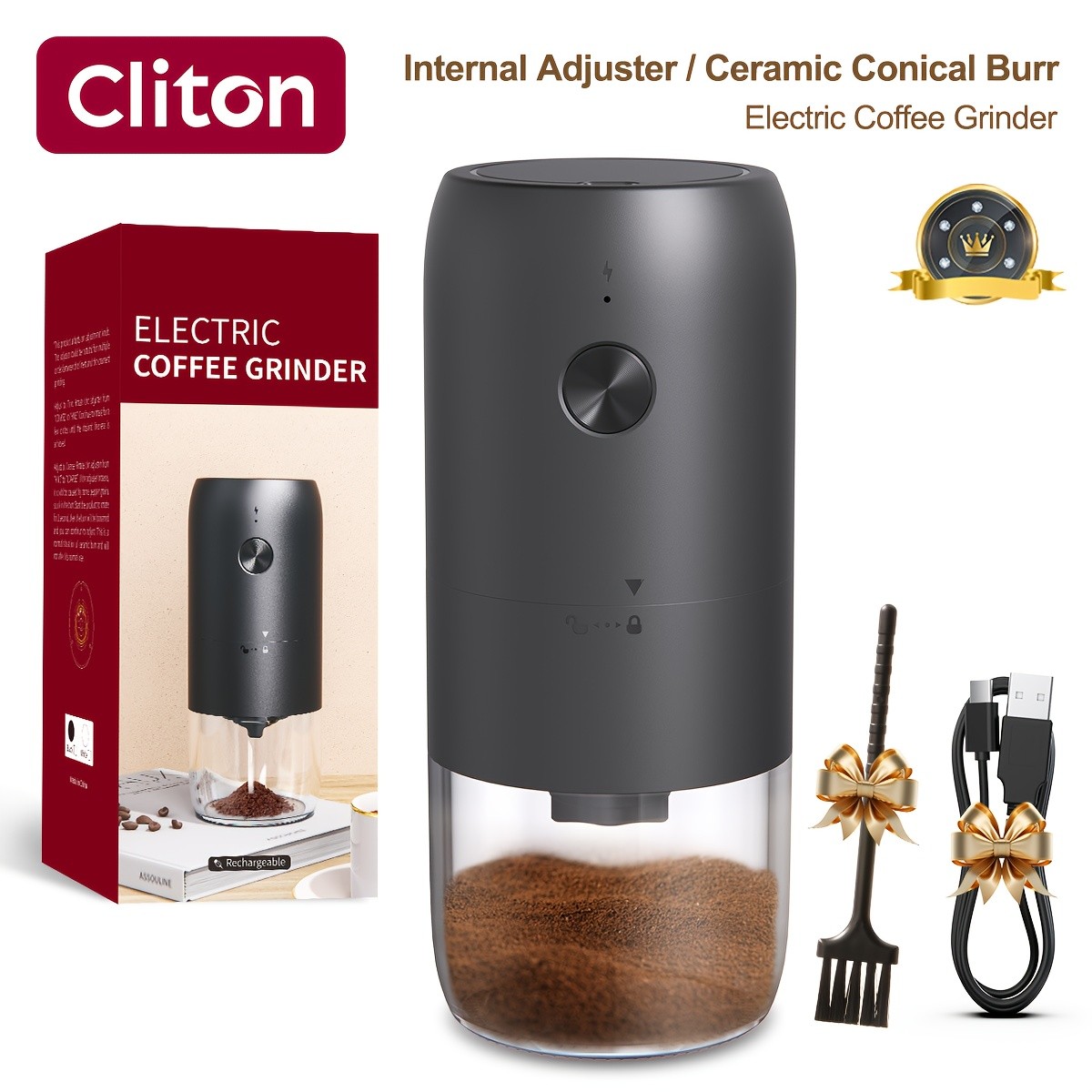 CLITON Rechargeable Electric Coffee Bean Grinder