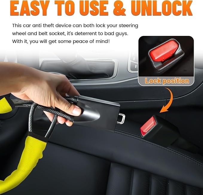 Car Steering Wheel Lock Seat Belt Lock with 3 Keys Anti-Theft Device Accessories