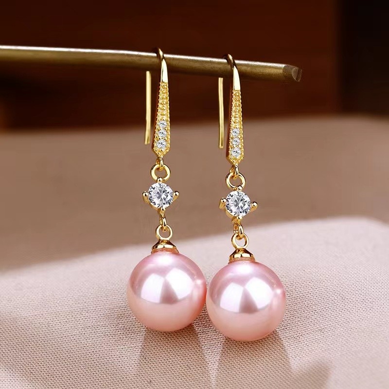 Elegant Pearl Drop Earrings with Zircon Accents  Slimming Gold Fashion Jewelry