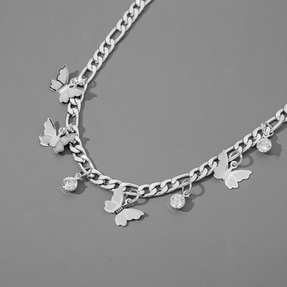 Butterfly Charm Clavicle Necklace Delicate Metal Chain with Crystal Accents