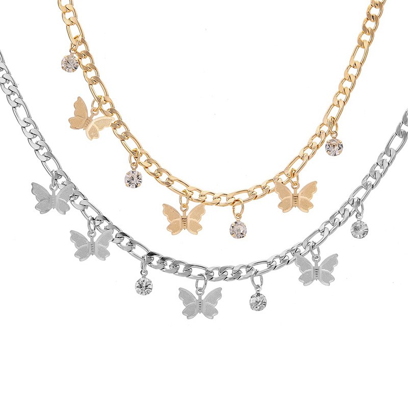 Butterfly Charm Clavicle Necklace  Delicate Metal Chain with Crystal Accents