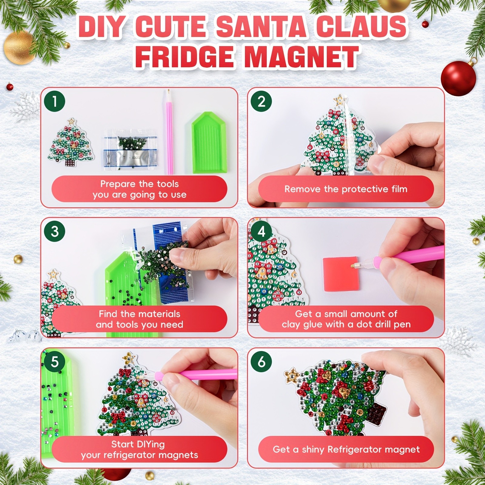 6pcs Christmas Diamond Painting Fridge M