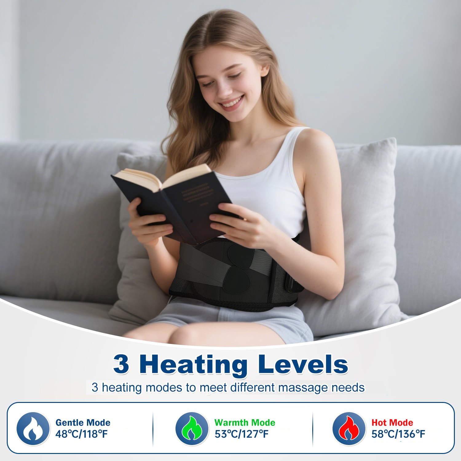 Wireless Portable Pad Featuring a Massager, Designed to Lower Back And Suitable for, with Three Settings And Three Vibration Modes, Rechargeable with an Automatic Shut-Off