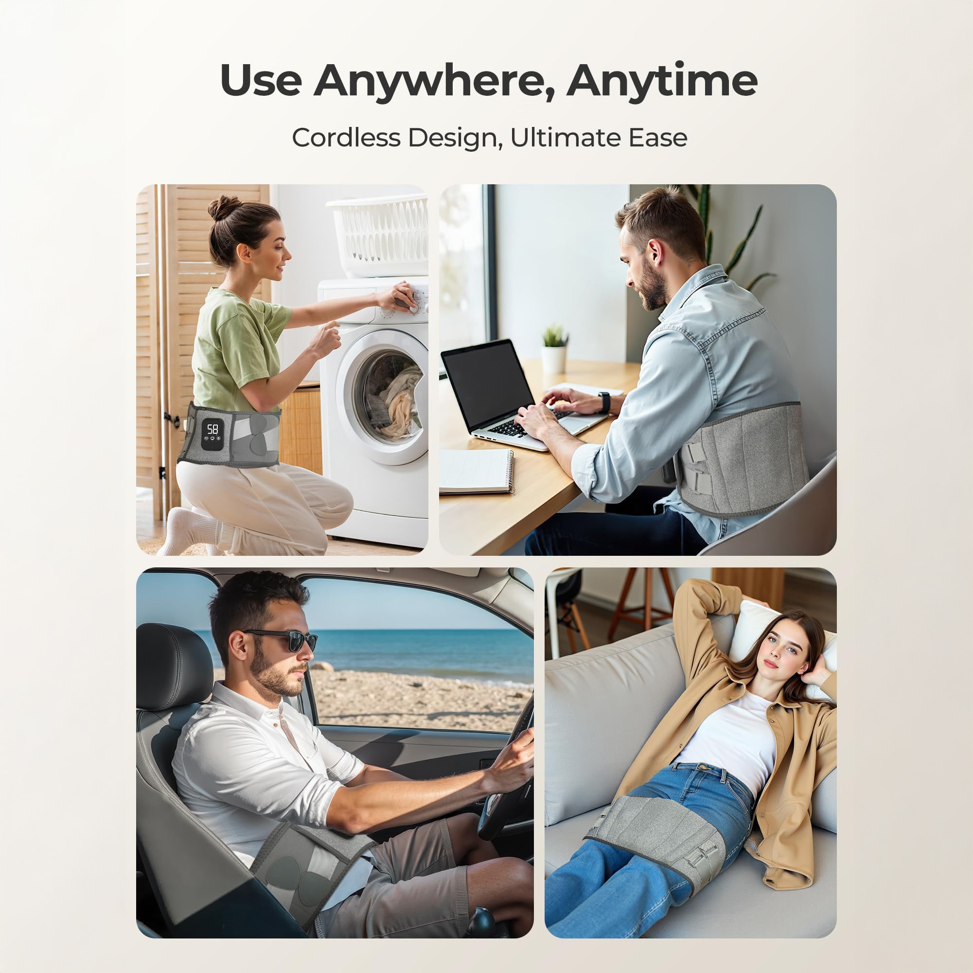 Wireless Portable Pad Featuring a Massager, Designed to Lower Back And Suitable for, with Three Settings And Three Vibration Modes, Rechargeable with an Automatic Shut-Off