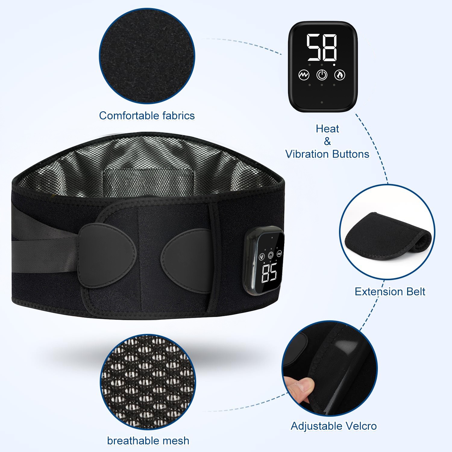 Wireless Portable Pad Featuring a Massager, Designed to Lower Back And Suitable for, with Three Settings And Three Vibration Modes, Rechargeable with an Automatic Shut-Off