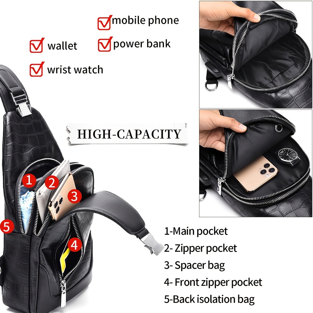 HUABUPS Mens Black Crossbody Bag with USB Charging Port